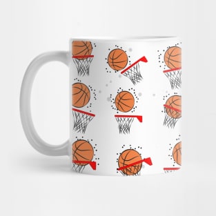 Basketball - Ball and Hoop Pattern on White Background Mug